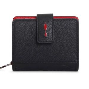 CHRISTIAN LOUBOUTIN Paloma Leather Compact mini Wallet In Black and red
